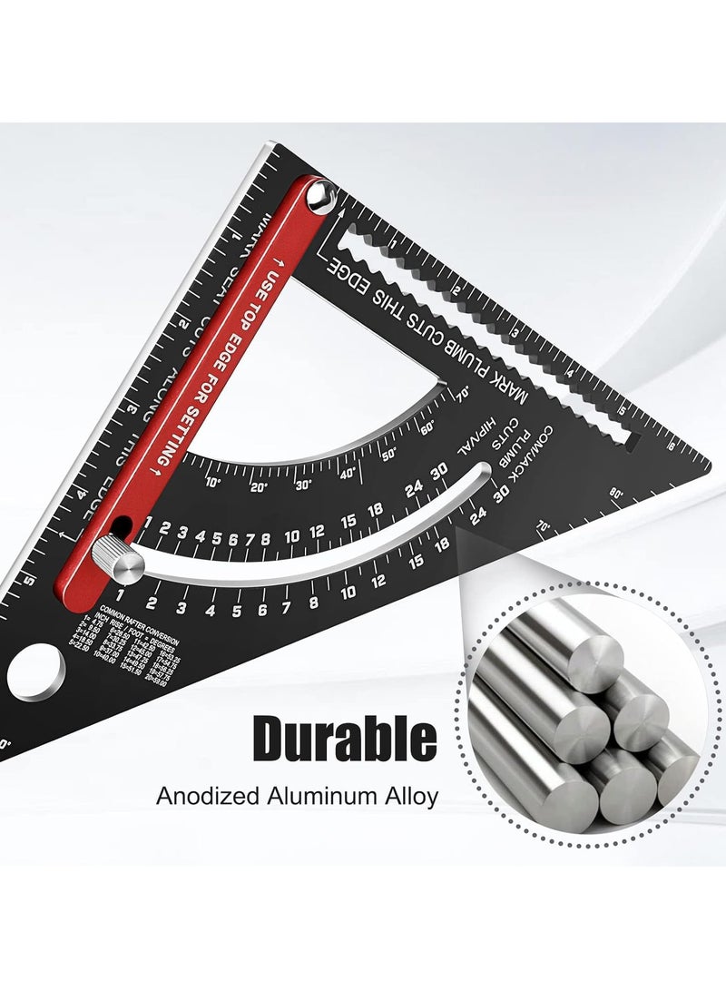 7 Inch Carpenter Square Set - Adjustable Aluminium Combination Square, Woodworking Framing Tool - Metal Carpentry Triangle Ruler for Accurate Layout - Image 4